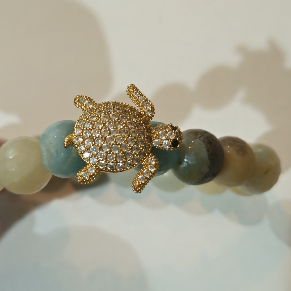 NEW Anthropologie Stone Turtle Bracelet Multicolor Gold Crystals Summer Vacation - Picture 3 of 6